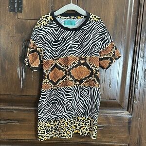 Black and White Short Sleeve Tee with Animal Print